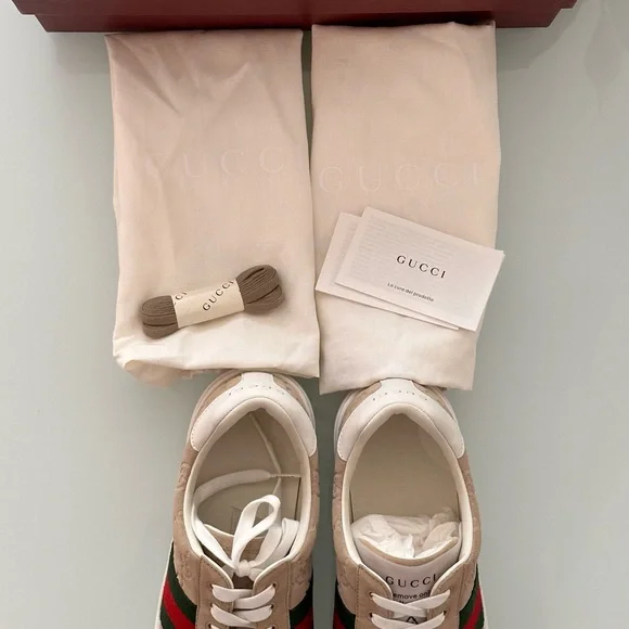 GUCCI brown suede classic red and green strip Womens SZ 7 sneakers NWT & Box - Picture 10 of 10